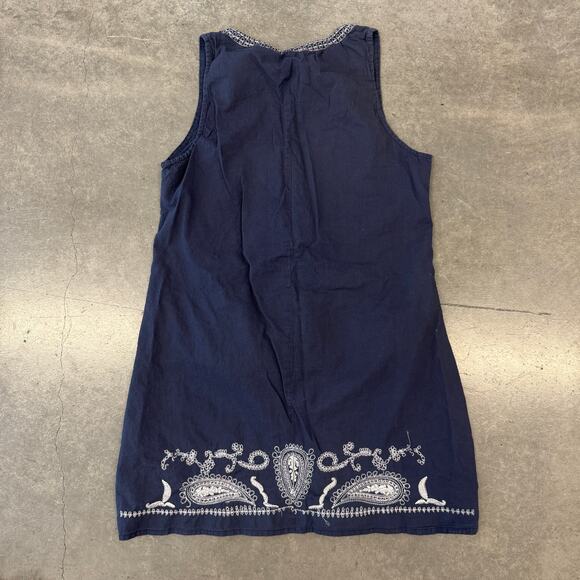 Vintage Y2k Navy Embroidered Paisley Whimsical Boho Tank Top Cotton Dress Medium - Picture 2 of 5